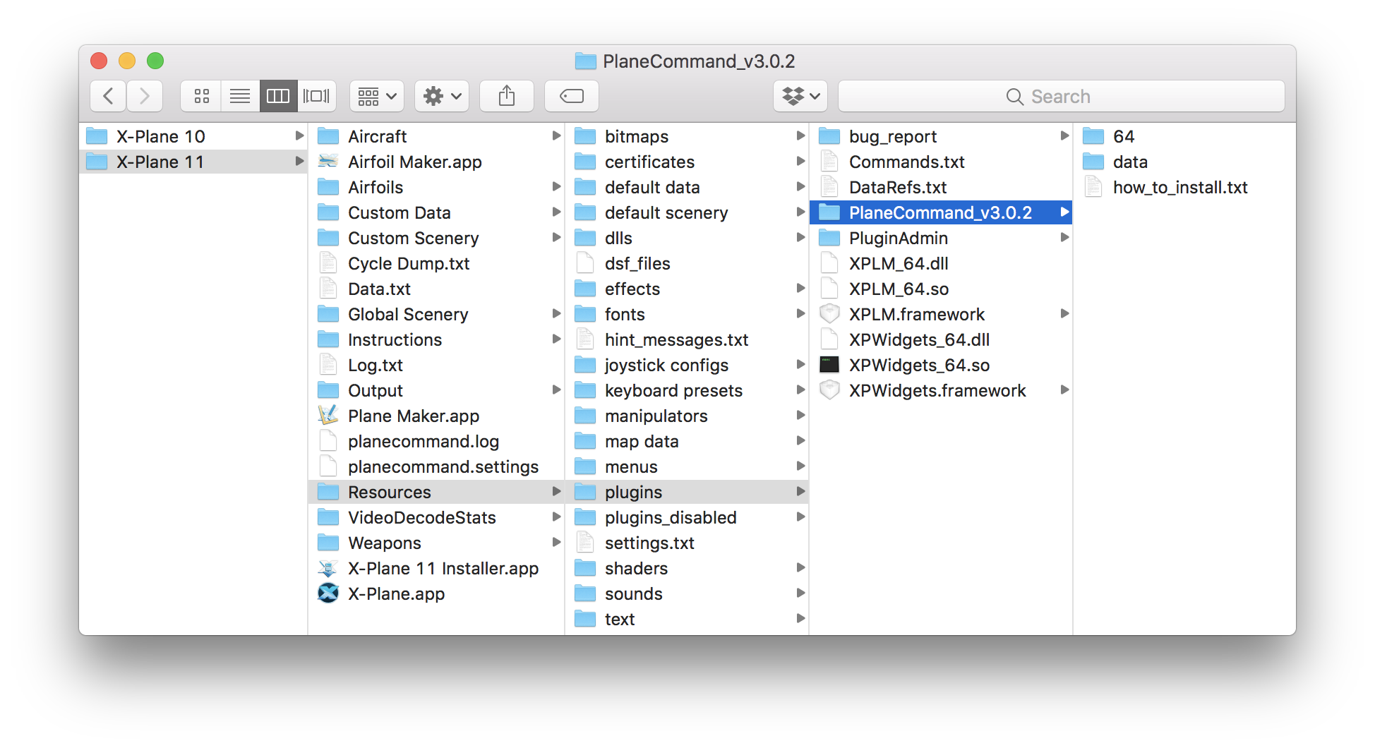 Finder view of plugin install folder on Mac